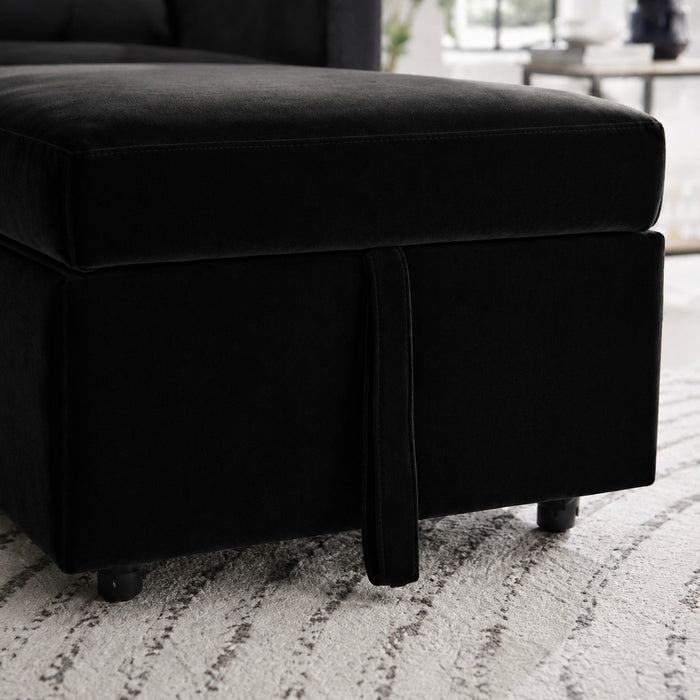 Devon Velvet Pull-Out Sofa Bed, Black Velvet