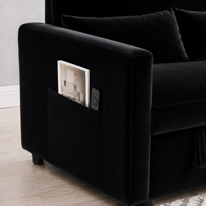 Devon Velvet Pull-Out Sofa Bed, Black Velvet
