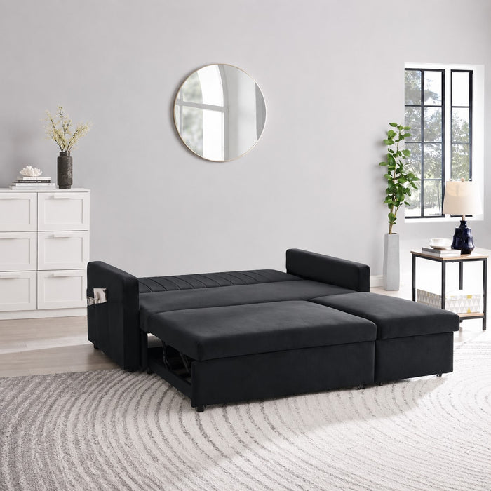 Devon Velvet Pull-Out Sofa Bed, Black Velvet