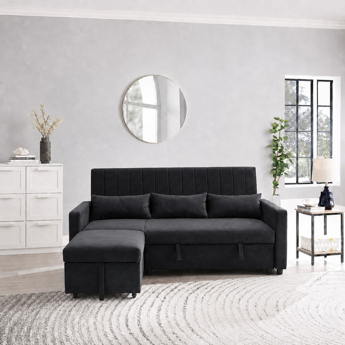 Devon Velvet Pull-Out Sofa Bed, Black Velvet