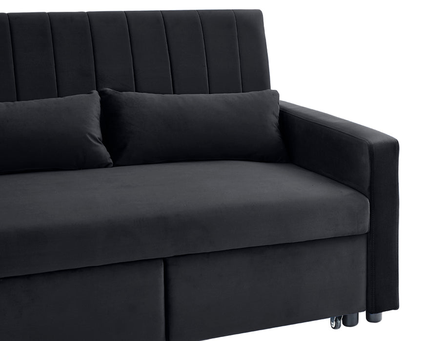 Devon Velvet Pull-Out Sofa Bed, Black Velvet