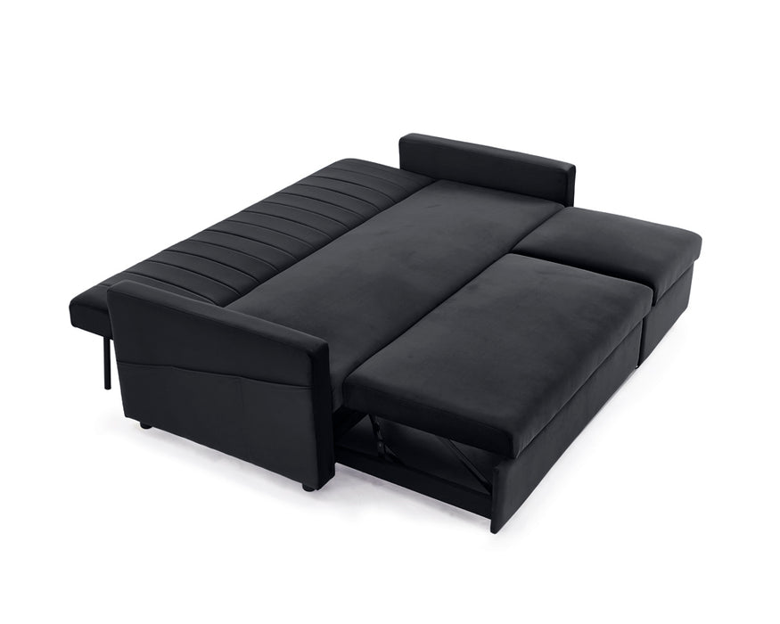 Devon Velvet Pull-Out Sofa Bed, Black Velvet