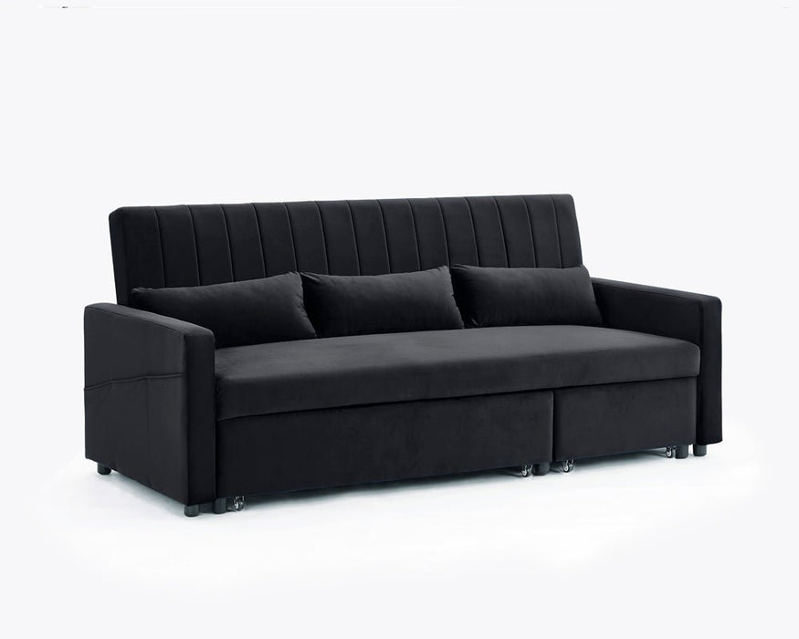 Devon Velvet Pull-Out Sofa Bed, Black Velvet
