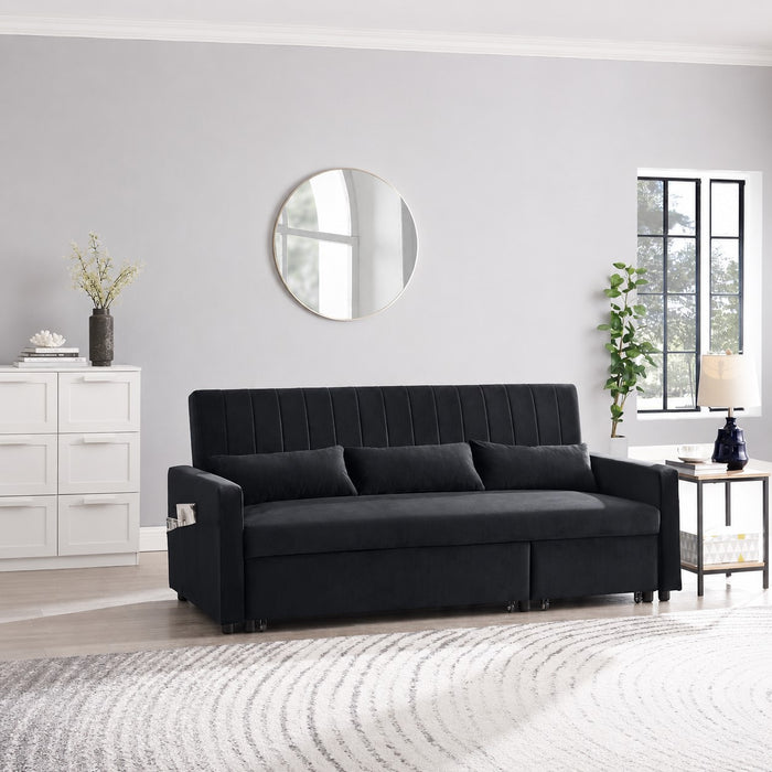 Devon Velvet Pull-Out Sofa Bed, Black Velvet