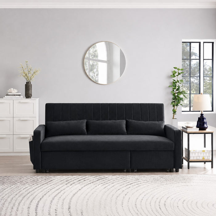 Devon Velvet Pull-Out Sofa Bed, Black Velvet
