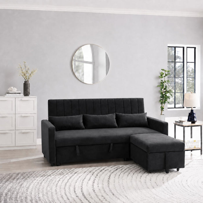 Devon Velvet Pull-Out Sofa Bed, Black Velvet