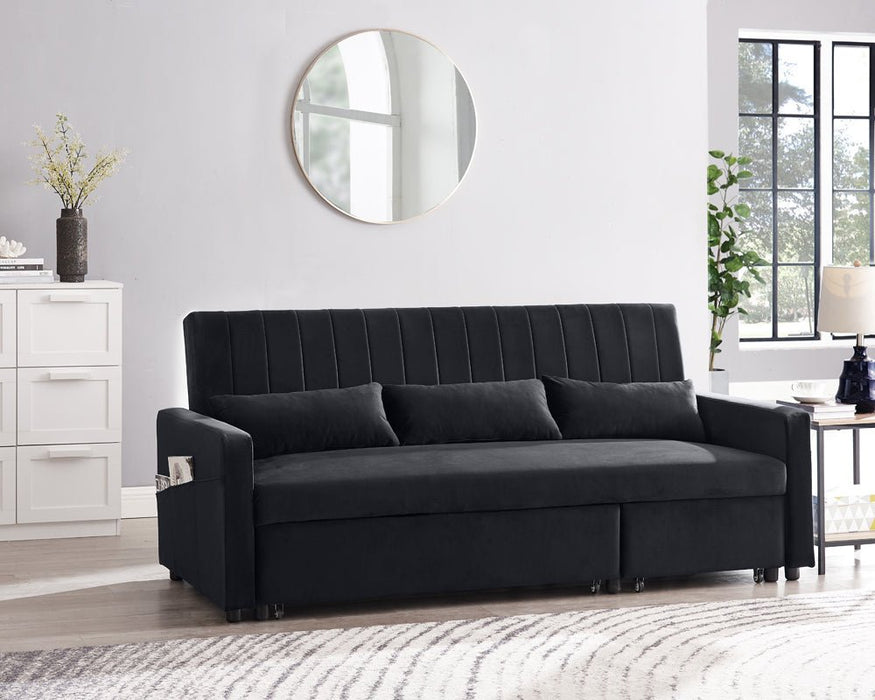 Devon Velvet Pull-Out Sofa Bed, Black Velvet