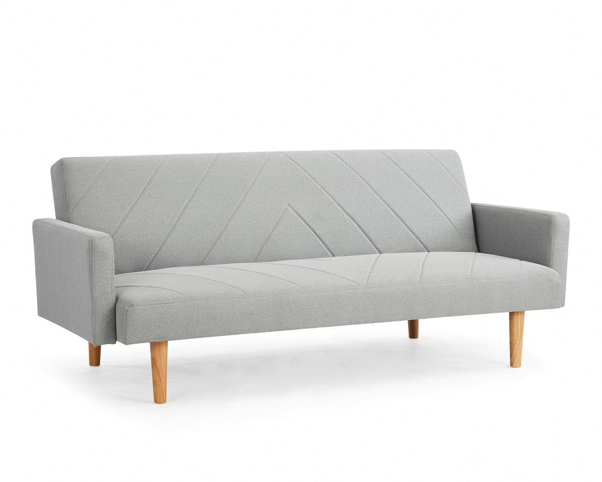 Ryan Fabric Sofa Bed Chevron Design With Wooden Leg, Light Grey Fabric