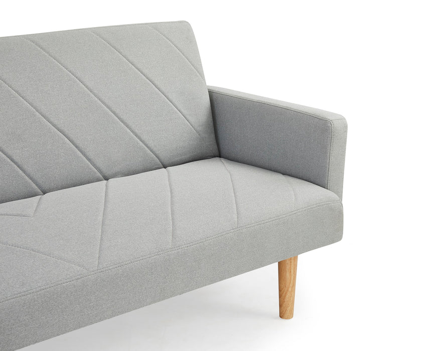 Ryan Fabric Sofa Bed Chevron Design With Wooden Leg, Light Grey Fabric
