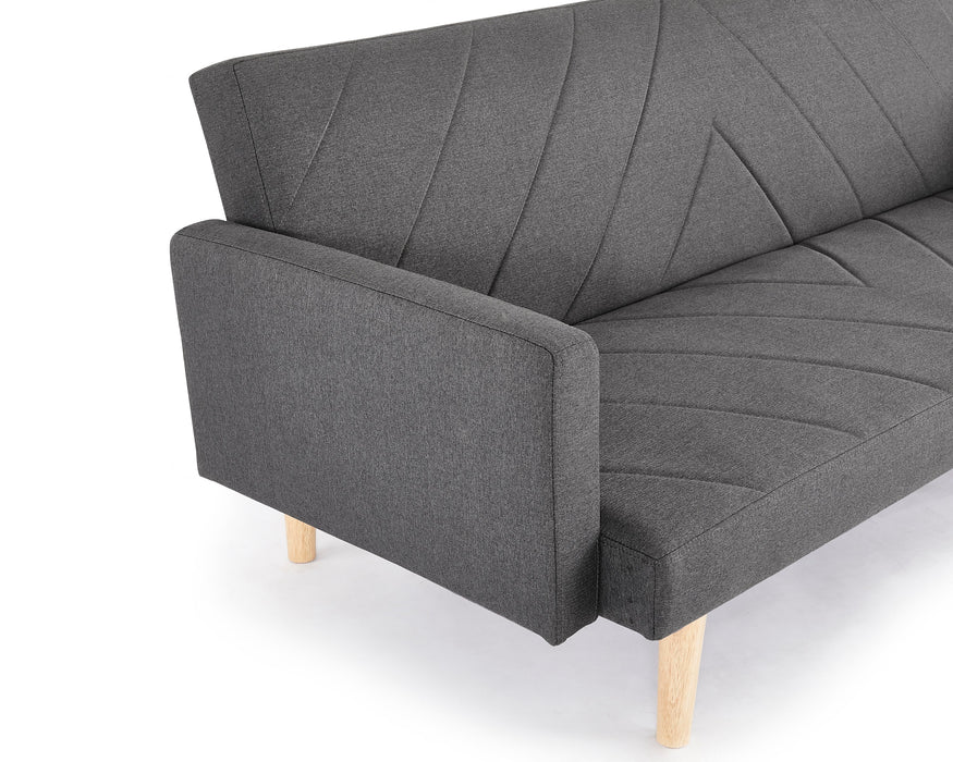 Ryan Fabric Sofa Bed Chevron Design With Wooden Leg, Dark Grey Fabric