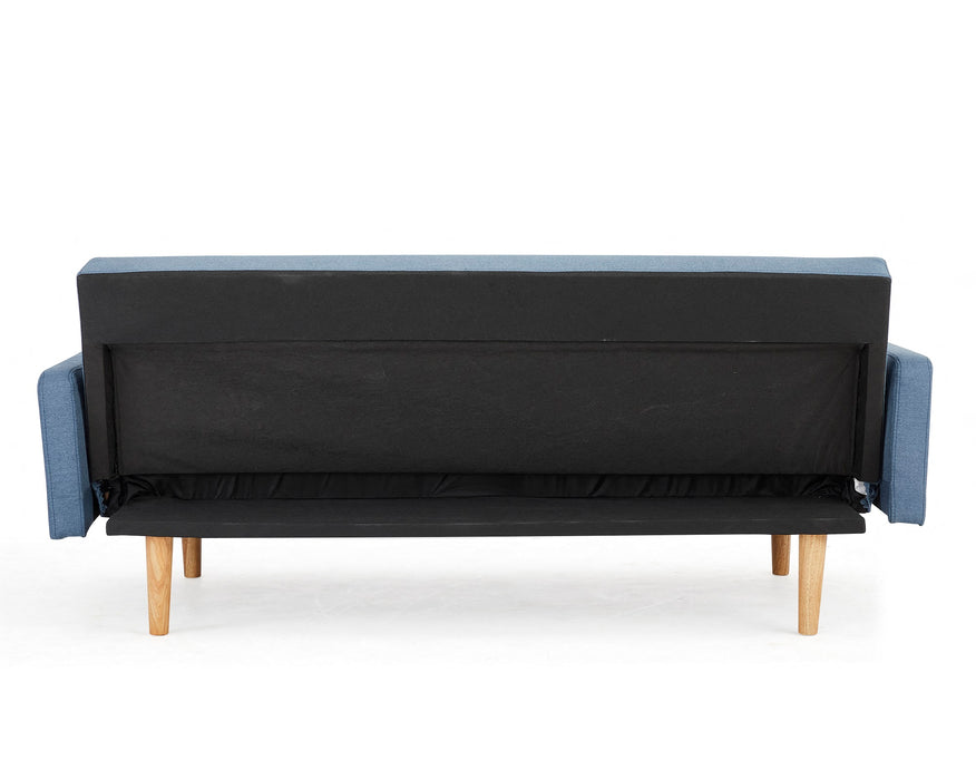 Ryan Fabric Sofa Bed Chevron Design With Wooden Leg, Blue Fabric