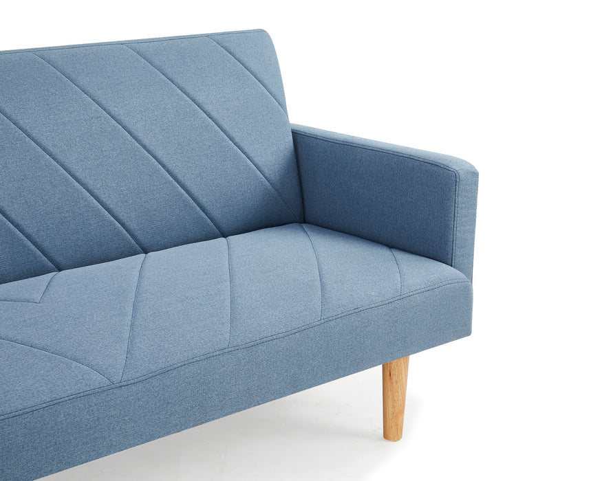 Ryan Fabric Sofa Bed Chevron Design With Wooden Leg, Blue Fabric