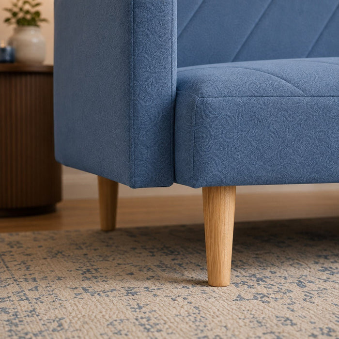 Ryan Fabric Sofa Bed Chevron Design With Wooden Leg, Blue Fabric
