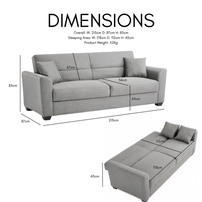 Fallon Fabric Sofa Bed With Storage, Grey Fabric