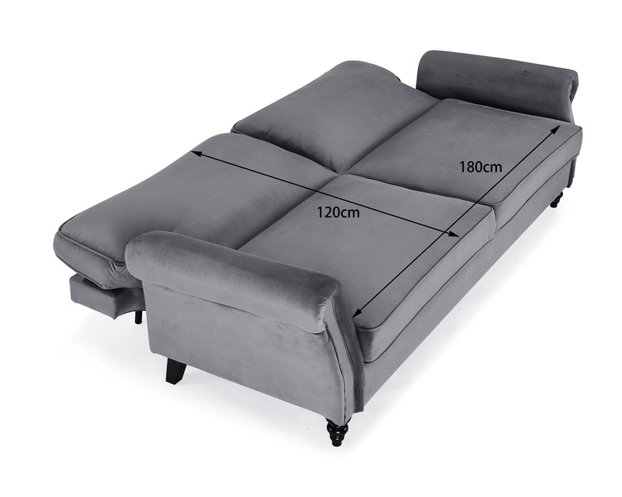 Regan Velvet Sofa Bed With Wooden Leg, Dark Grey Velvet