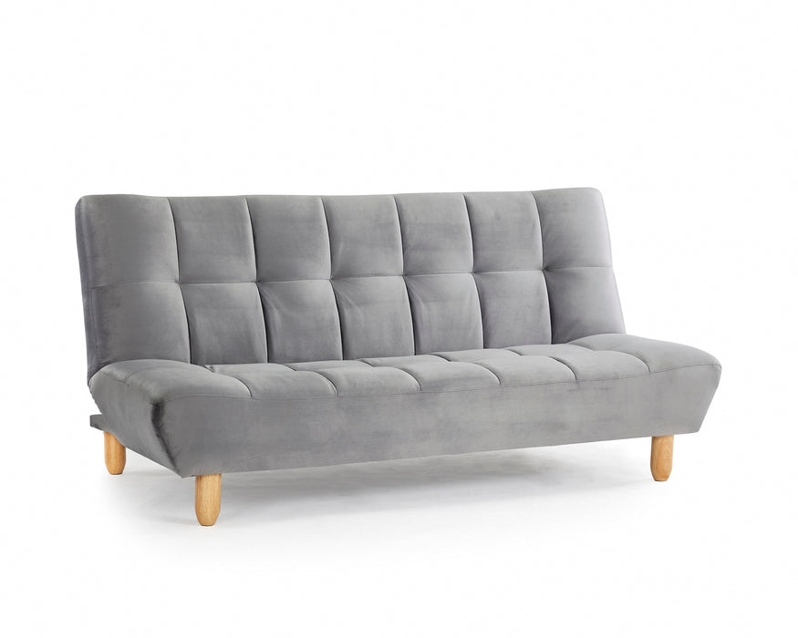 Macey Velvet Sofa Bed With Wooden Legs, Grey Velvet