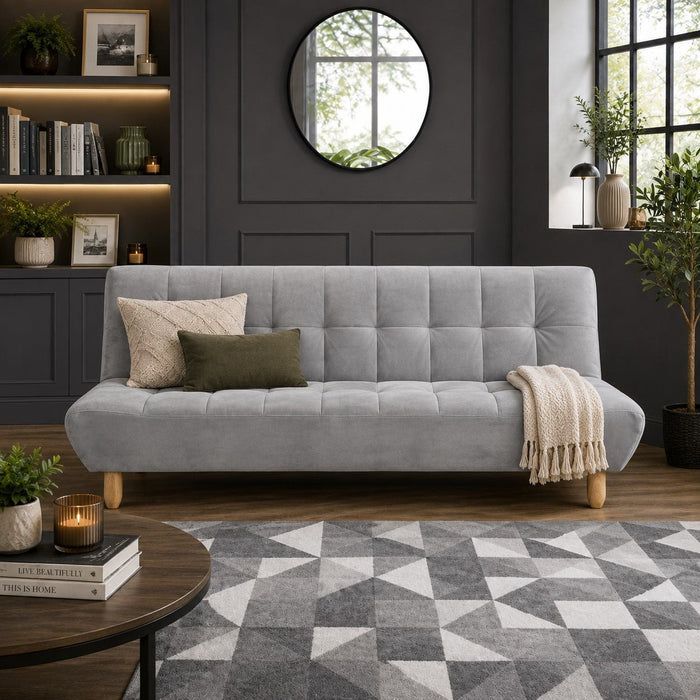 Macey Velvet Sofa Bed With Wooden Legs, Grey Velvet