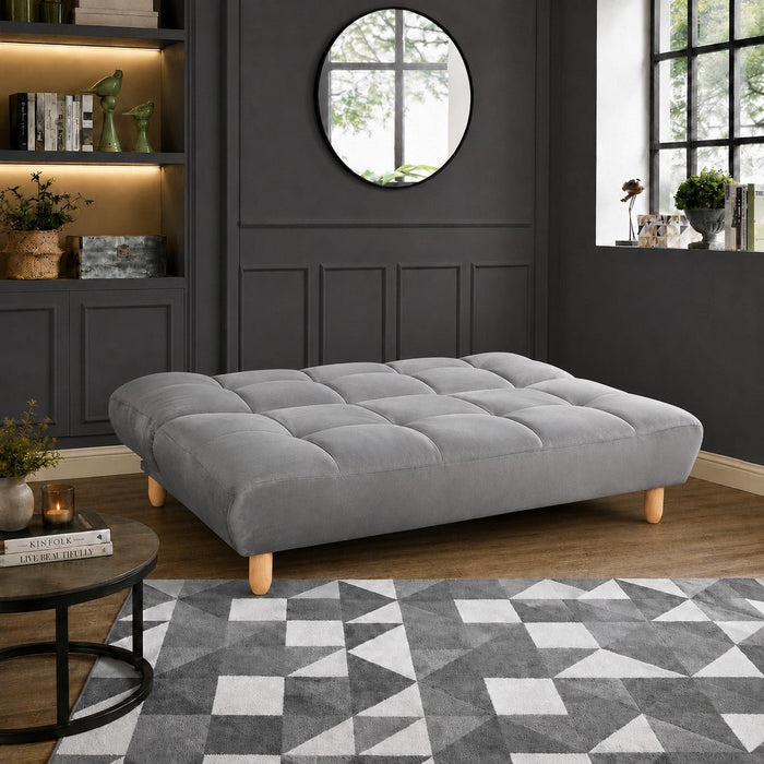 Macey Velvet Sofa Bed With Wooden Legs, Grey Velvet
