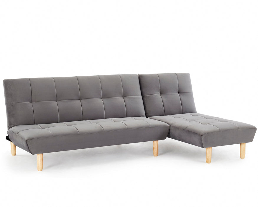 Morgan Velvet Sofa Bed With Chaise, Grey Velvet
