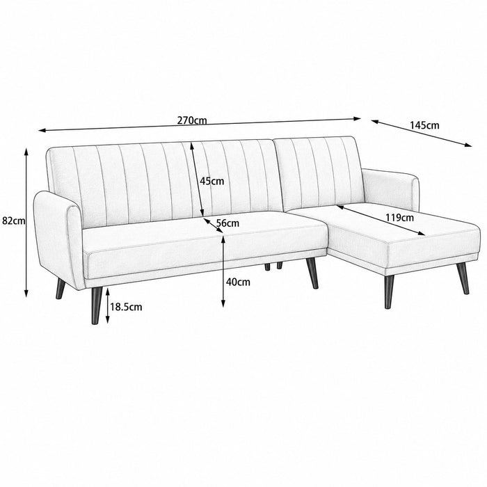 Clinton Fabric Sofa Bed With Chaise, Light Grey Fabric