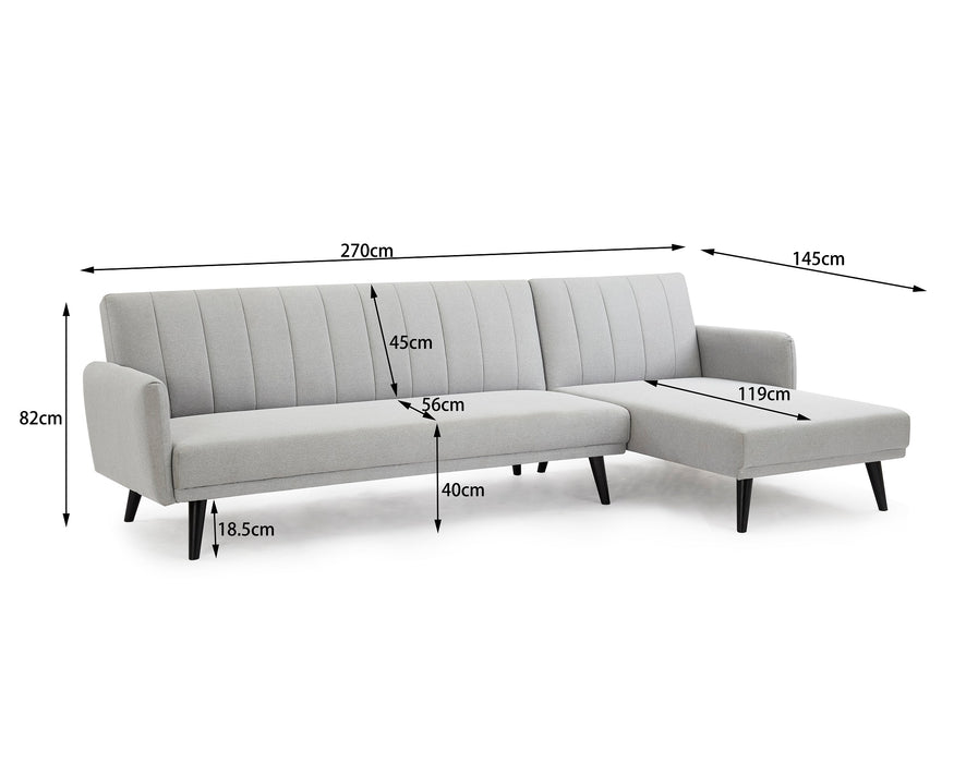Clinton Fabric Sofa Bed With Chaise, Light Grey Fabric