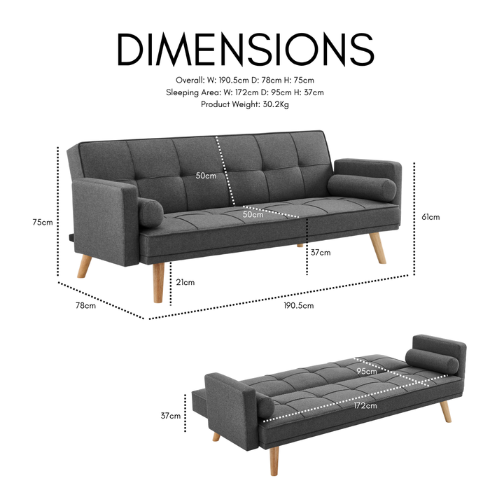 Sarnia Fabric Sofa Bed With Matching Bolster Cushions, Mustard Linen Fabric