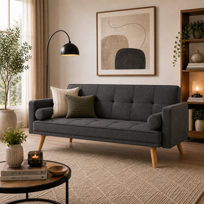 Sarnia Fabric Sofa Bed With Matching Bolster Cushions, Charcoal Linen Fabric