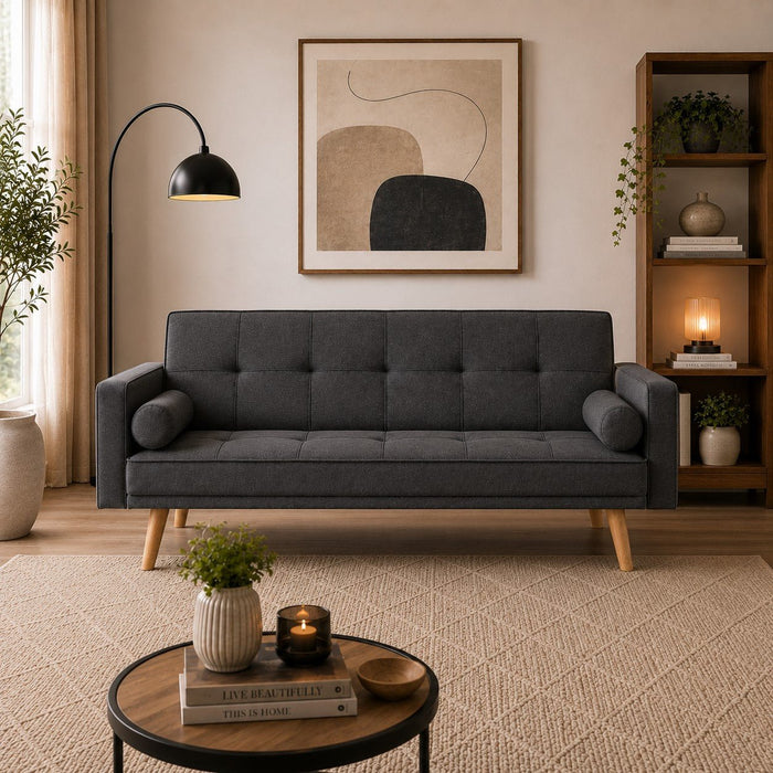 Sarnia Fabric Sofa Bed With Matching Bolster Cushions, Charcoal Linen Fabric
