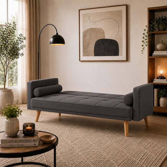 Sarnia Fabric Sofa Bed With Matching Bolster Cushions, Charcoal Linen Fabric