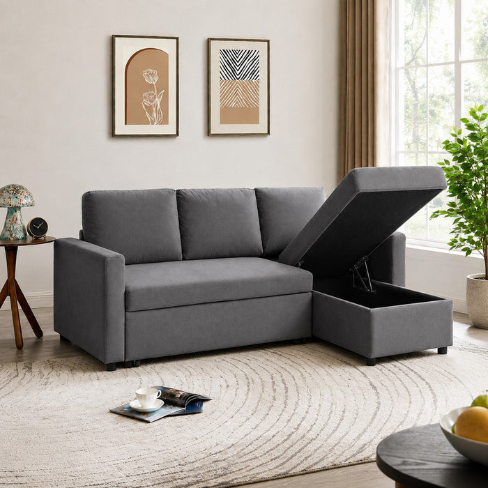 Dorset Fabric Pull-Out sofa Bed Reversible Chaise with Storage, Grey Velvet