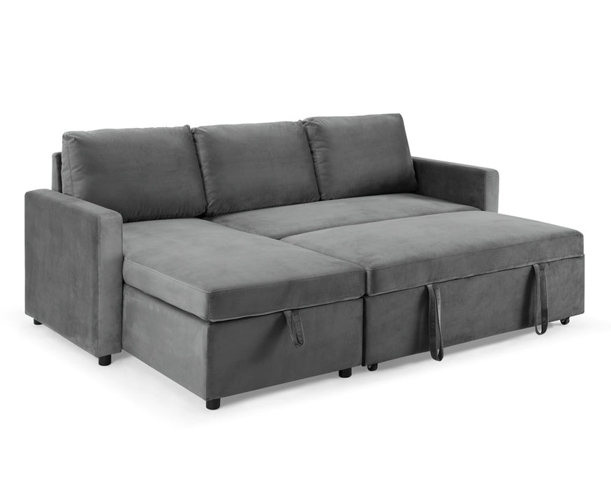 Dorset 3 Seater Pull-Out Reversible Chaise Storage Sofa Bed, Grey Velvet