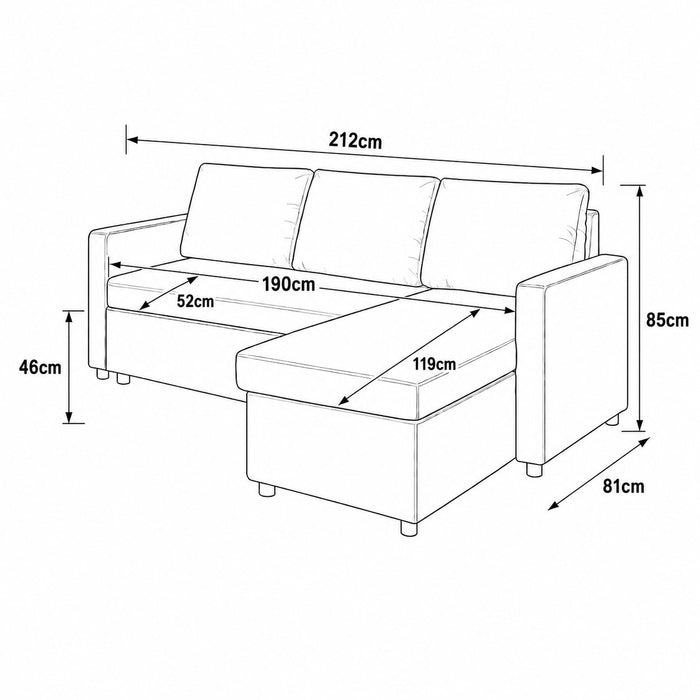 Dorset Fabric Pull-Out sofa Bed Reversible Chaise with Storage, Grey Velvet