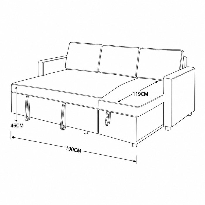 Dorset Fabric Pull-Out sofa Bed Reversible Chaise with Storage, Blue Velvet