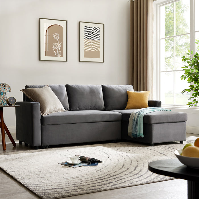 Dorset 3 Seater Pull-Out Reversible Chaise Sofa Bed, Grey Velvet