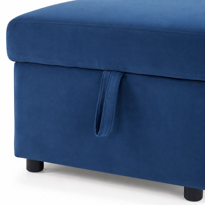 Dorset Fabric Pull-Out sofa Bed Reversible Chaise with Storage, Blue Velvet