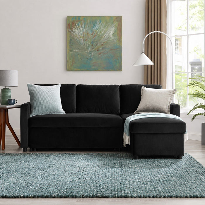Dorset Fabric Pull-Out sofa Bed Reversible Chaise with Storage, Black Velvet