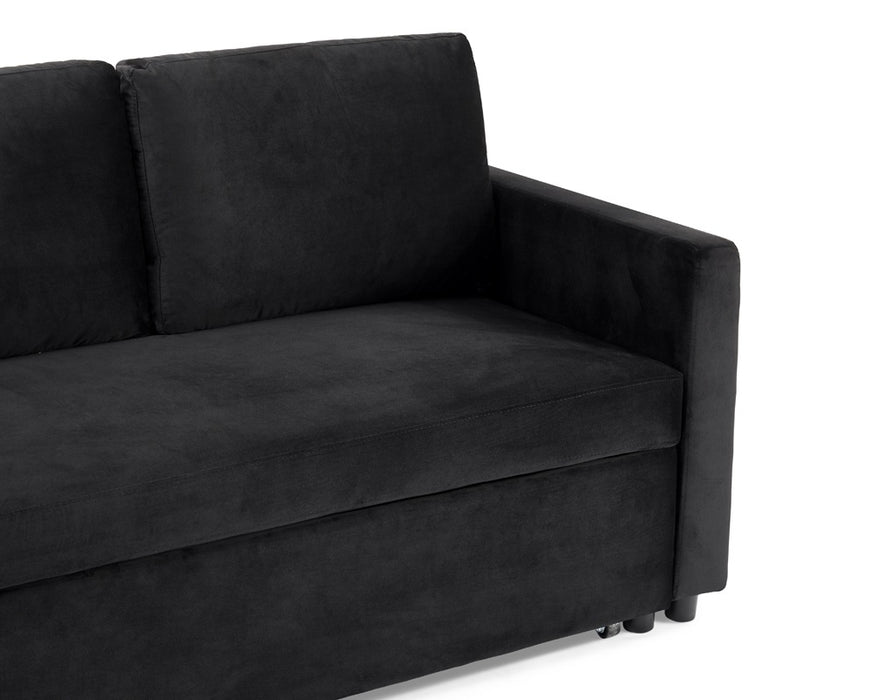 Dorset 3 Seater Pull-Out Reversible Chaise Sofa Bed, Black Velvet