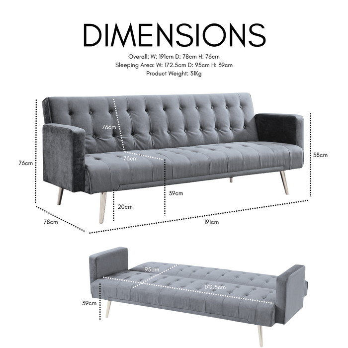 Windsor Velvet Sofa Bed With Rose Gold Legs, Pink Velvet