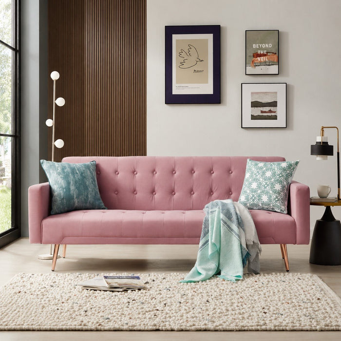 Windsor Velvet Sofa Bed With Rose Gold Legs, Pink Velvet