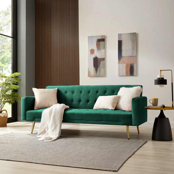 Windsor Velvet Sofa Bed With Gold Legs, Green Velvet