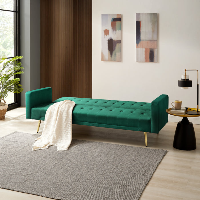 Windsor Velvet Sofa Bed With Gold Legs, Green Velvet