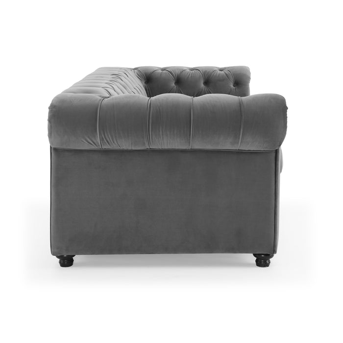 Jackson 2 Seater Velvet Chesterfield Pull Out Sofa Bed With Mattress, Grey Velvet