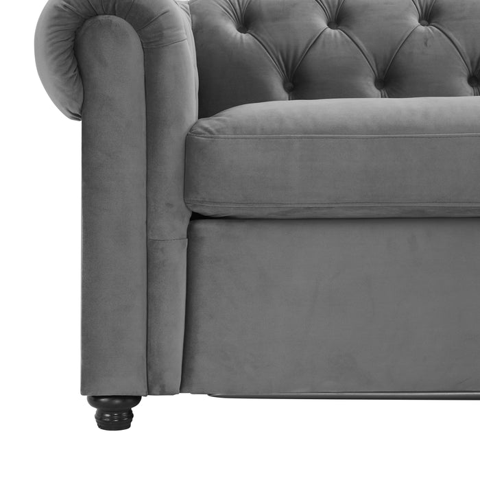 Jackson 2 Seater Velvet Chesterfield Pull Out Sofa Bed With Mattress, Grey Velvet