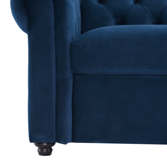 Jackson 2 Seater Velvet Chesterfield Pull Out Sofa Bed With Mattress, Blue Velvet