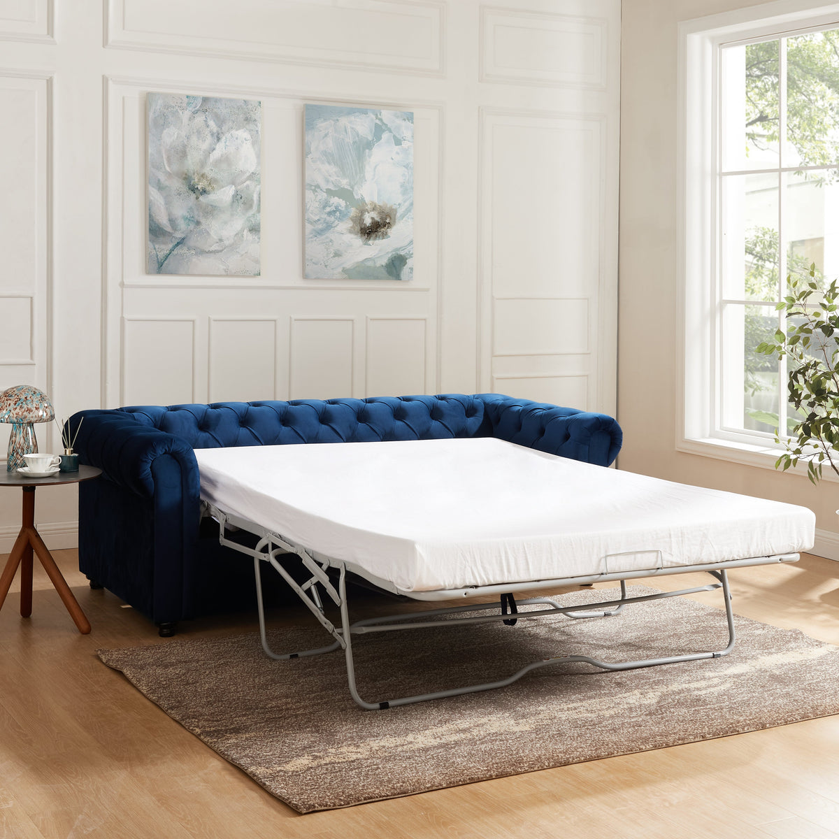 Jackson Pull Out Sofa Bed With Mattress - Blue Velvet | Home Detail