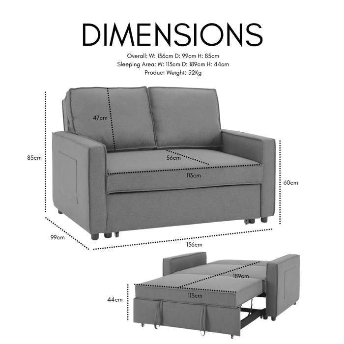 Hugo Fabric Pull-Sofa Bed, Dark Grey Linen