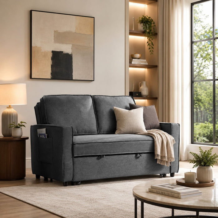 Hugo Fabric Pull-Sofa Bed, Dark Grey Linen