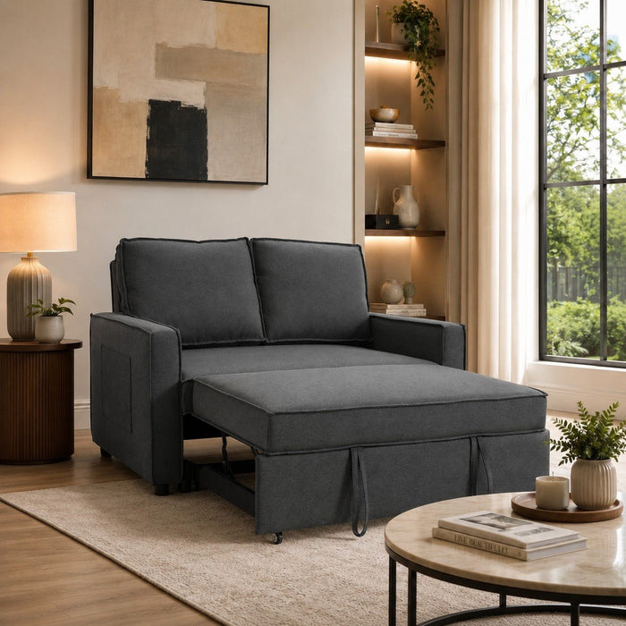 Hugo Fabric Pull-Sofa Bed, Dark Grey Linen