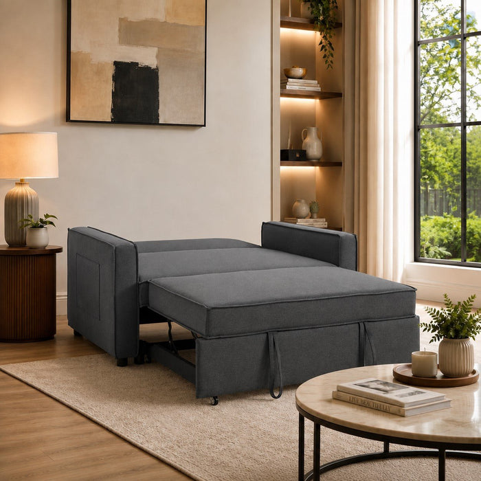 Hugo Fabric Pull-Sofa Bed, Dark Grey Linen