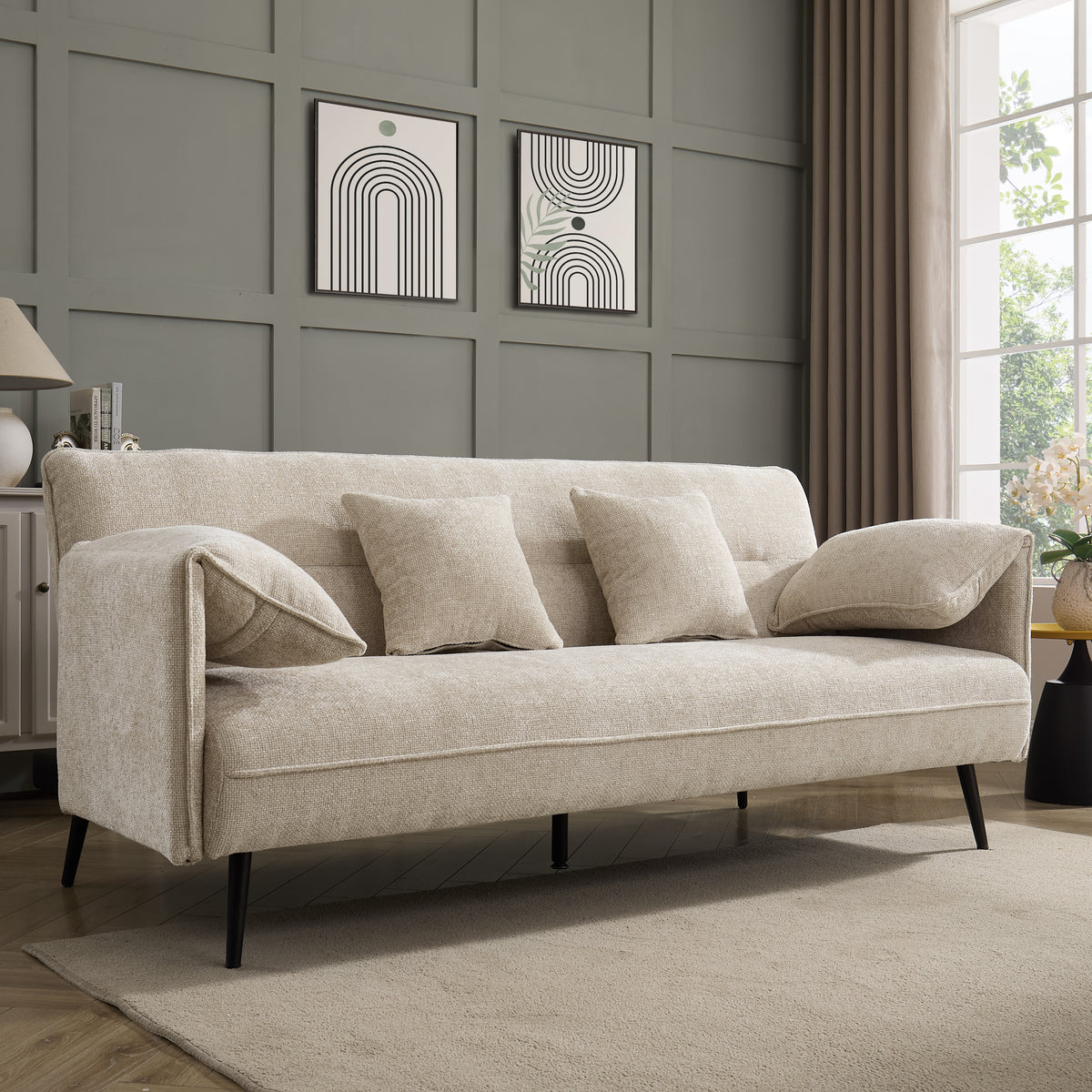Frederick Sofa Bed, Beige Chenille